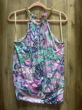 Lilly Pulitzer Lavender Paisley Halter Tank with Gold Chain